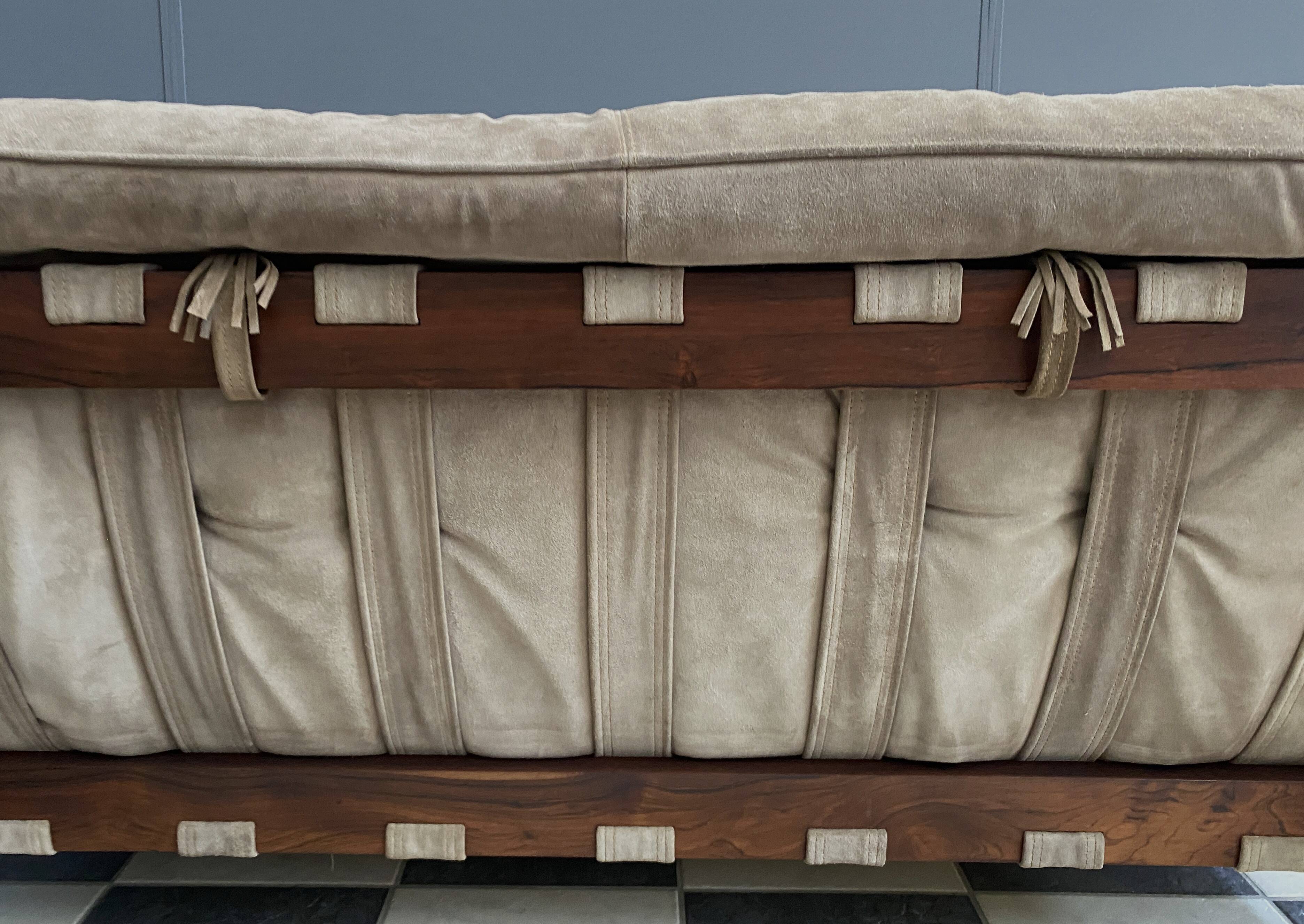 Brazillian 2 seat sofa in suede and Jatoba wood