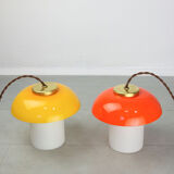 Mid-century Glass & Brass Mushroom Table Lamp, set of 2