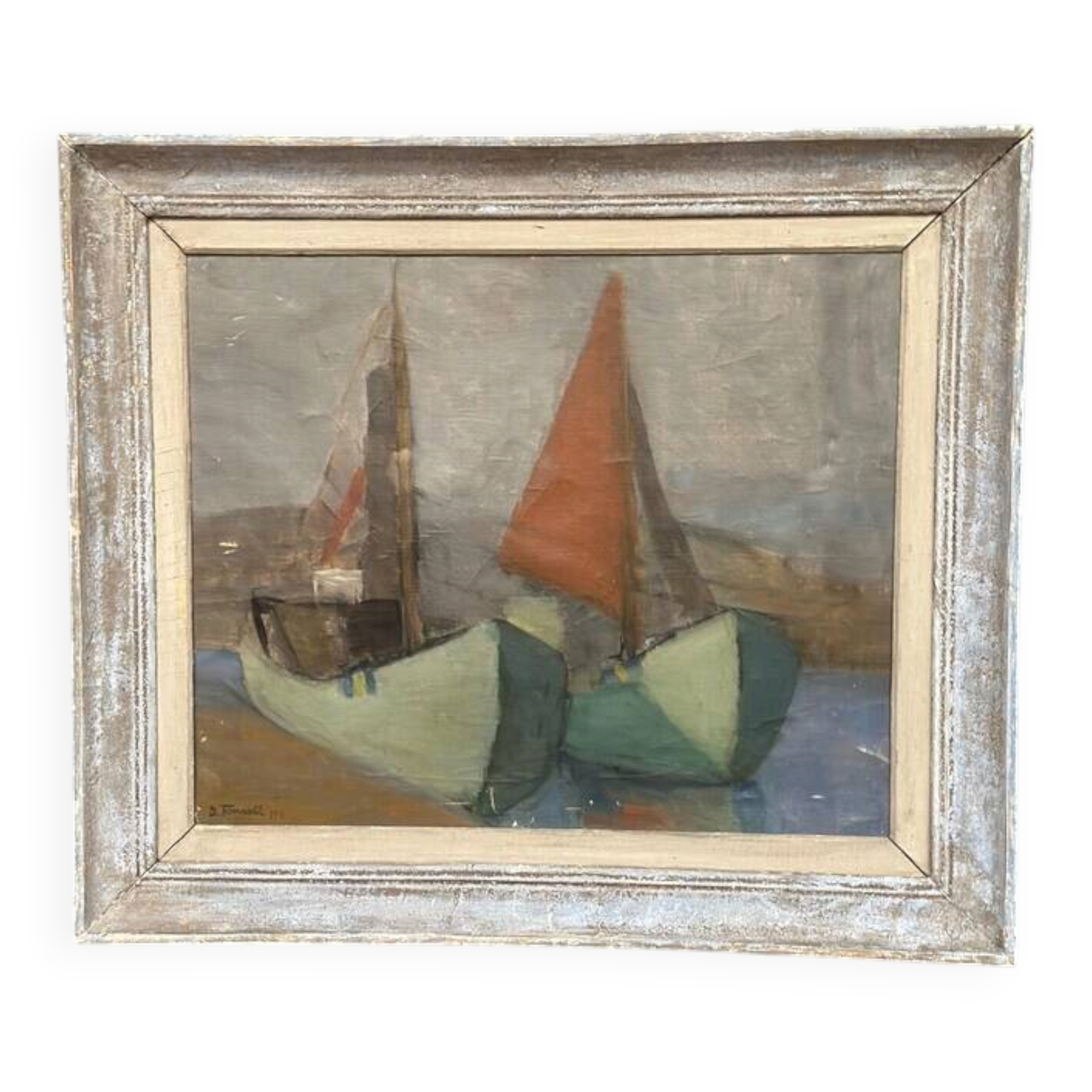 Original Swedish Oil on Canvas – “Motif with Sailboats” by Birgit Forsell (1909–2003) – 1941 – Vintage & Framed – 71.5 × 61.5cm