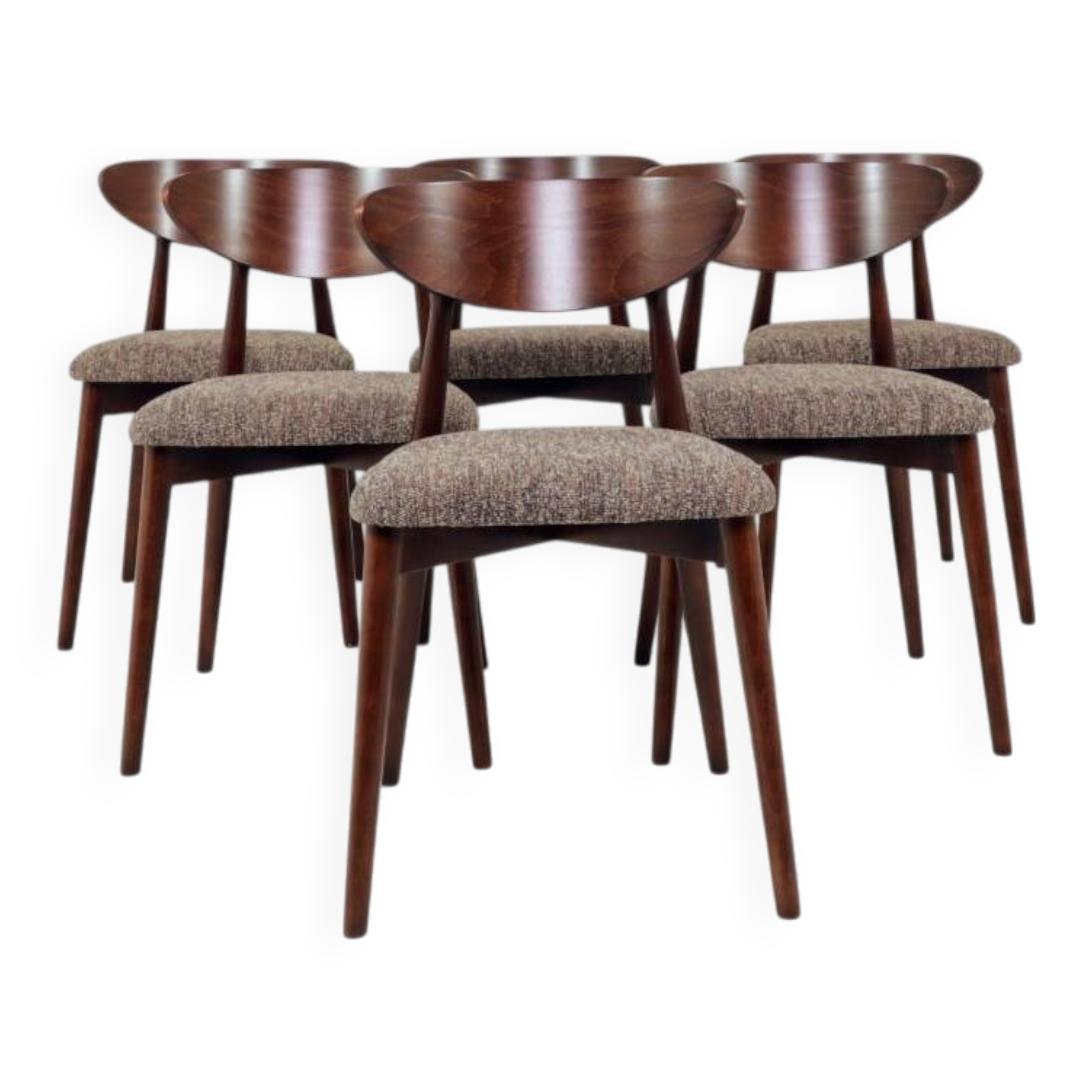 Scandinavian dining chairs in mocha brown, set of 6.