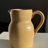 Small vintage jug engraved 50cl matte beige stoneware H14