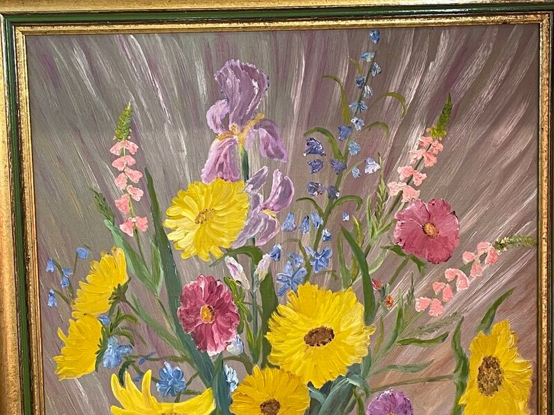bouquet of flowers - oil or acrylic on canvas, signed Collot Bernard 1982