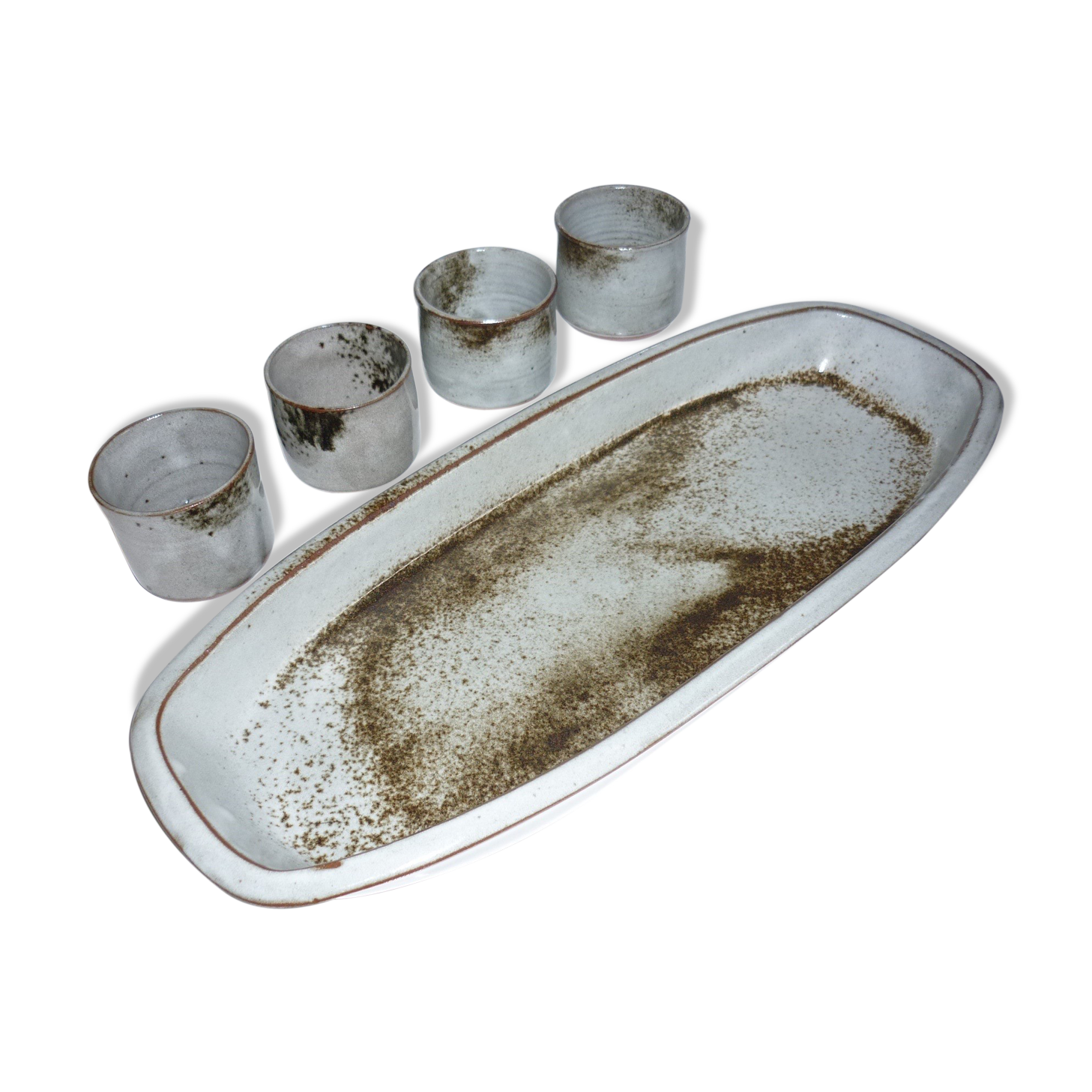 Ceramic fish dish and 4 pots for sauces from the 1960s