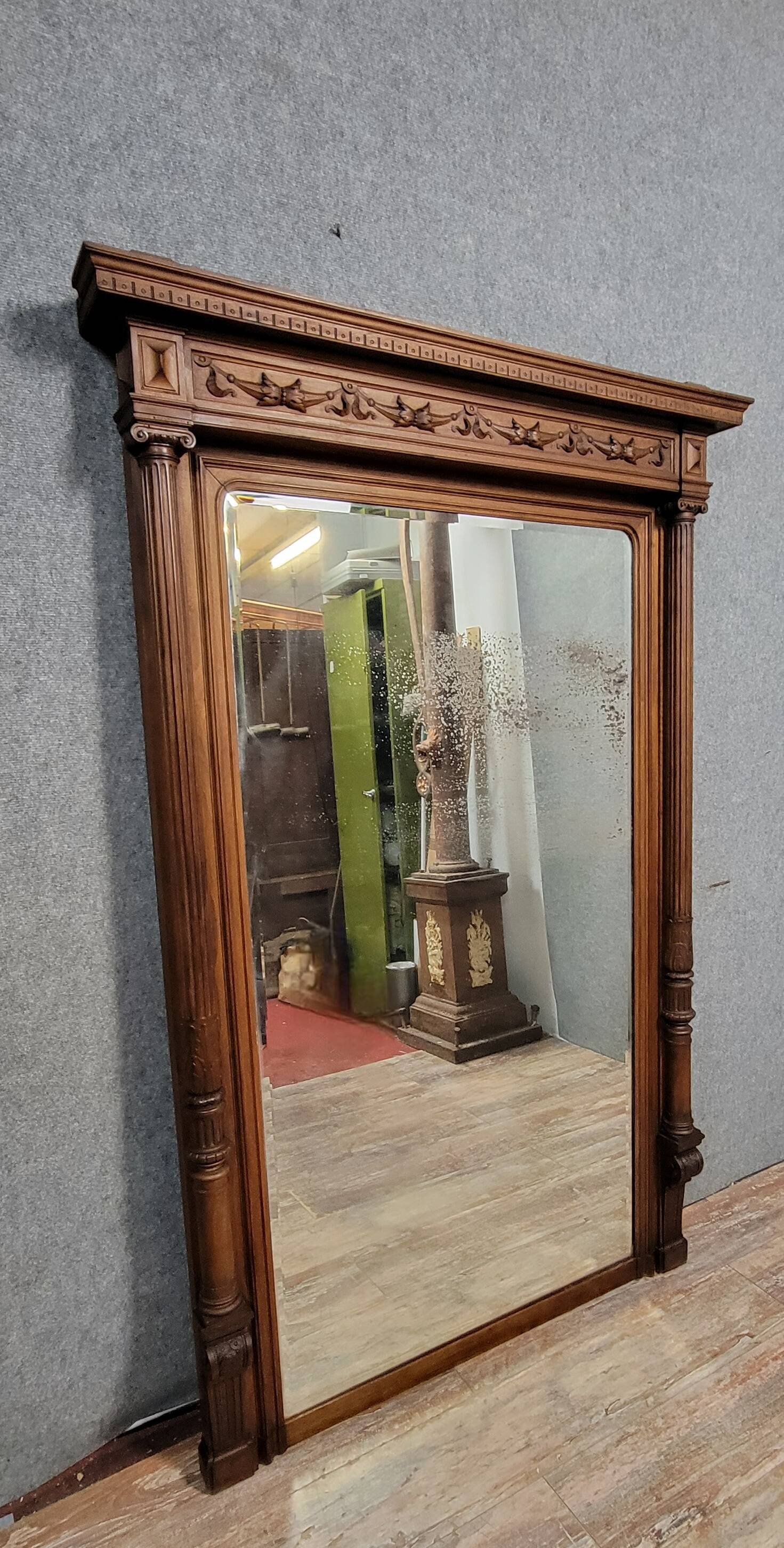 Important Renaissance style walnut mirror / Height 183 cm
