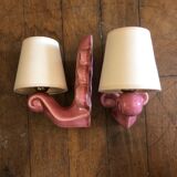 Pair of earthenware palmette wall lamps, 1950s