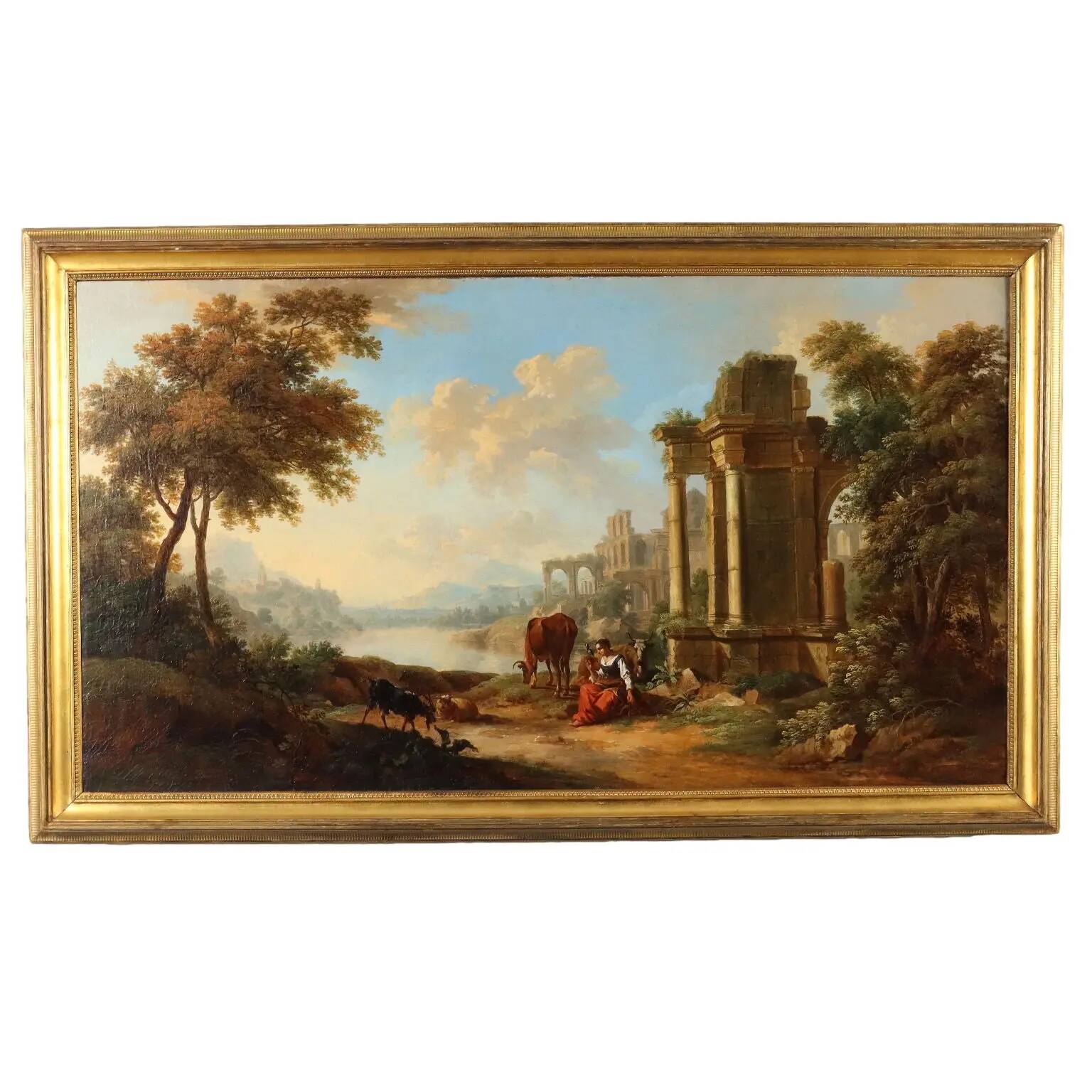 Old painting signed by Christian Georg Schütz I, landscape from the 1700s.