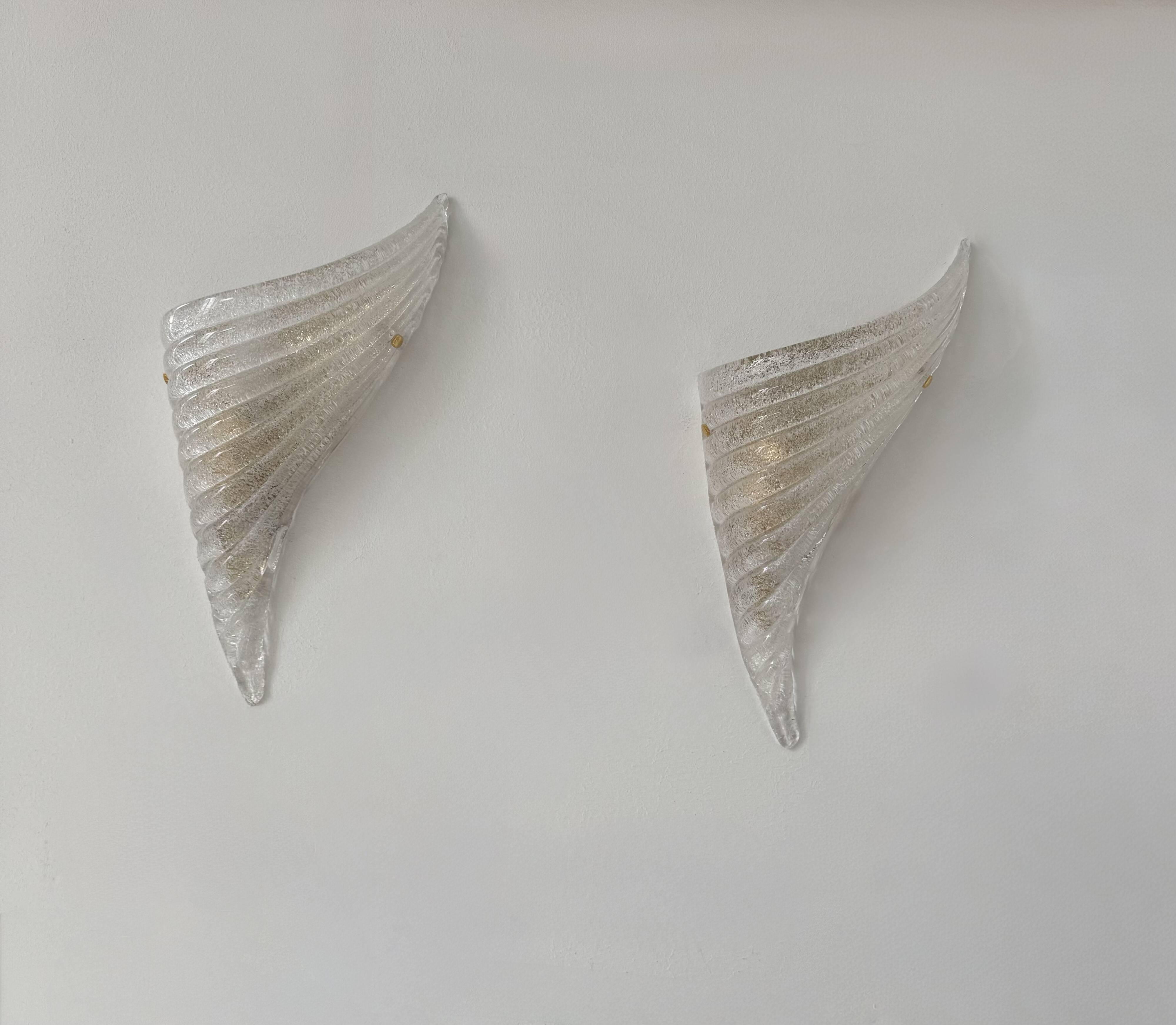 Paire d'appliques vintage moulé pressé, verre de Murano, Italie, 1980
