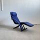1980s Designer Lounge Chair in black fabric and blue Alcantara cover