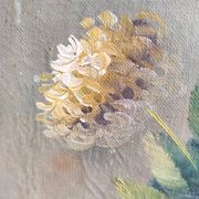 Vintage French oil painting of chrysanthemums, signed