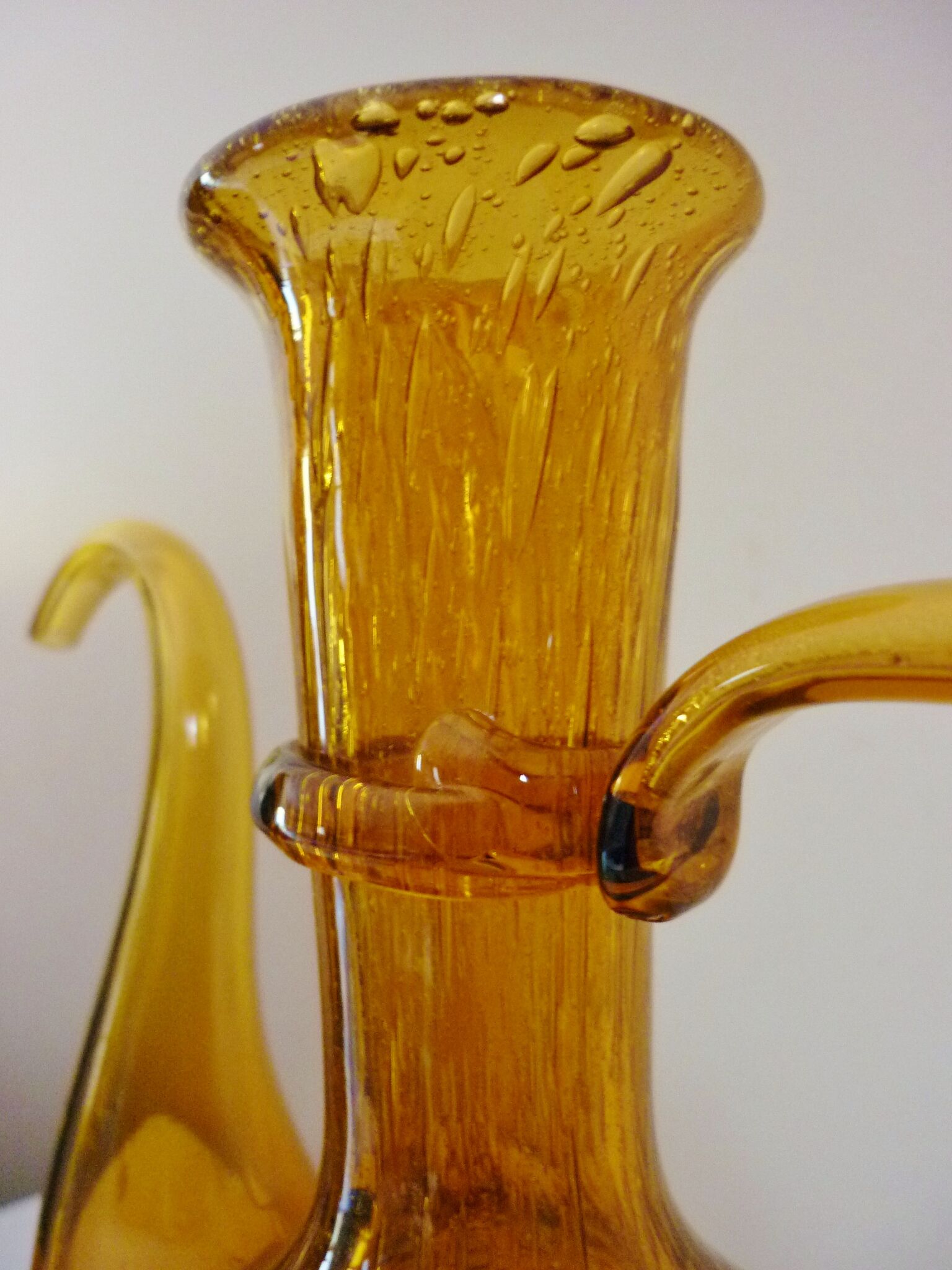 Blown glass carafe from Biot, amber, bubbled, vintage 70s