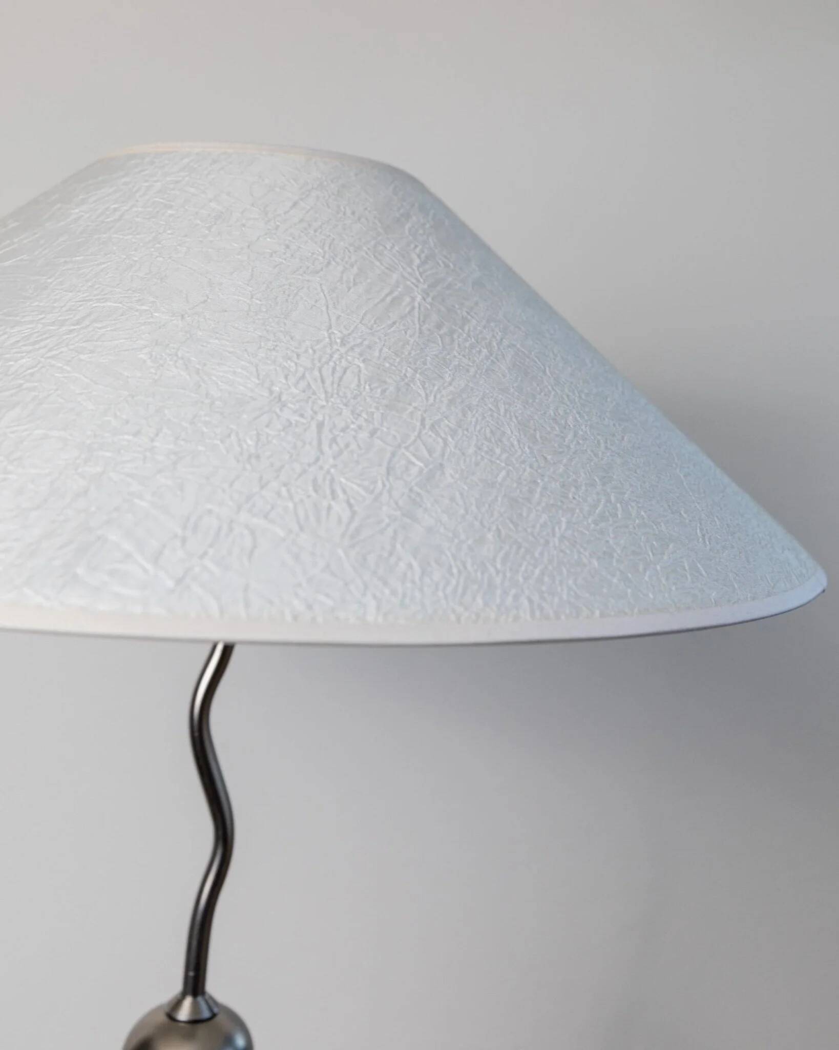 Vintage Murano glass table lamp - zigzag metal details, textured silk shade - Italy 1980s - timeless and elegant design, unique gift idea.