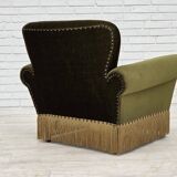 1970s, Danish lounge chair, low, furniture velour, ash wood legs.