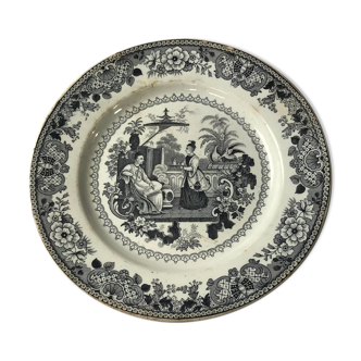 Asian-inspired talking plate in Gien earthenware 1850