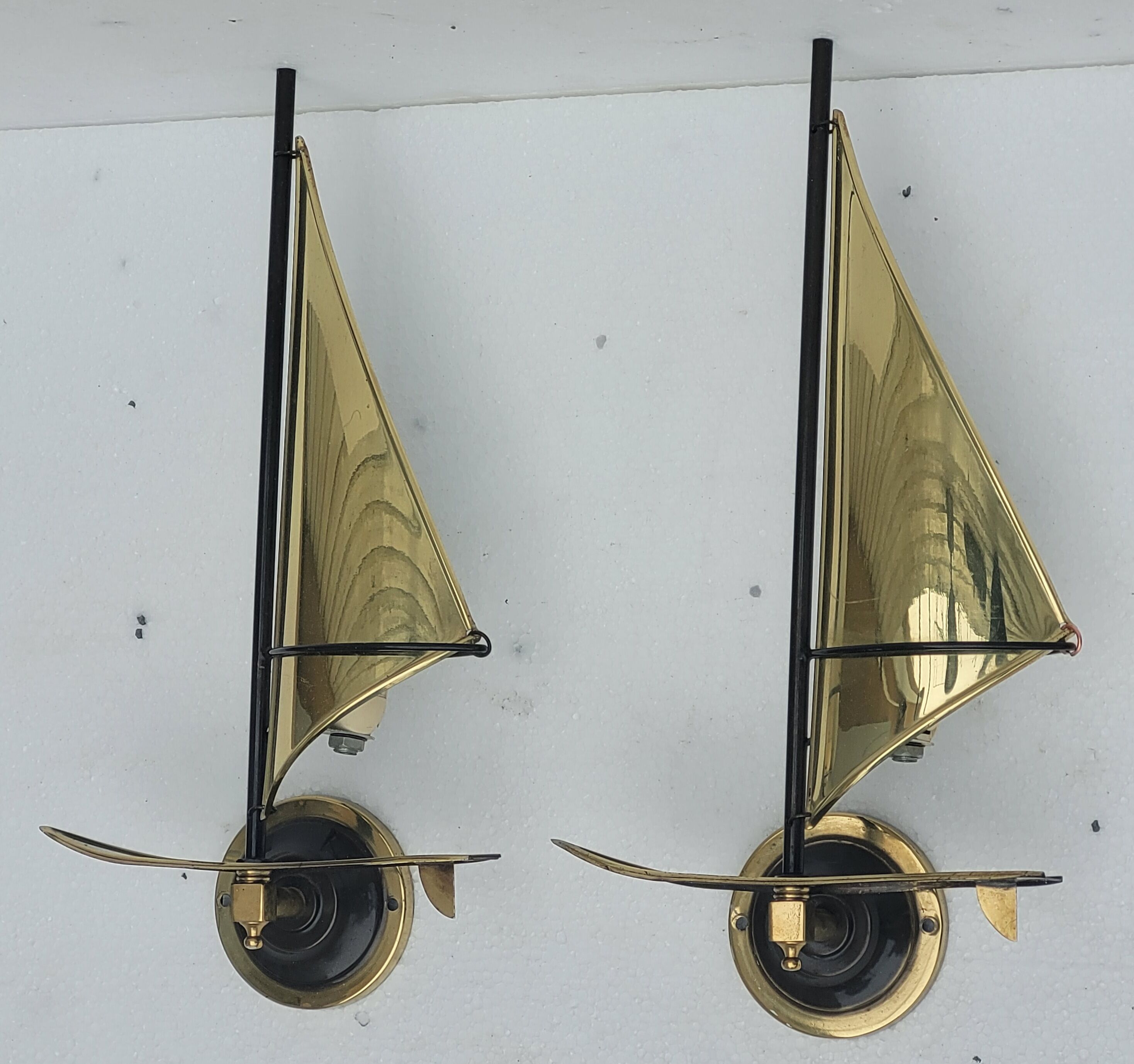 Pair of vintage sconces Sailboats in brass marine décor