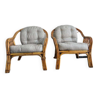 Ensemble de 2 sièges simples / fauteuils / sièges club en osier vintage