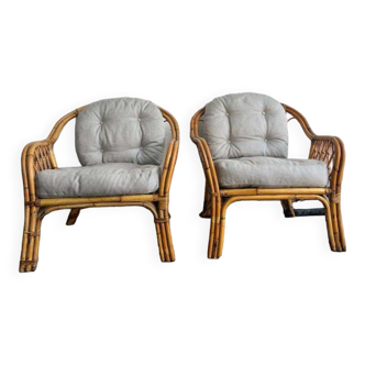 Set of 2 single seats / armchairs / club seats in vintage wicker