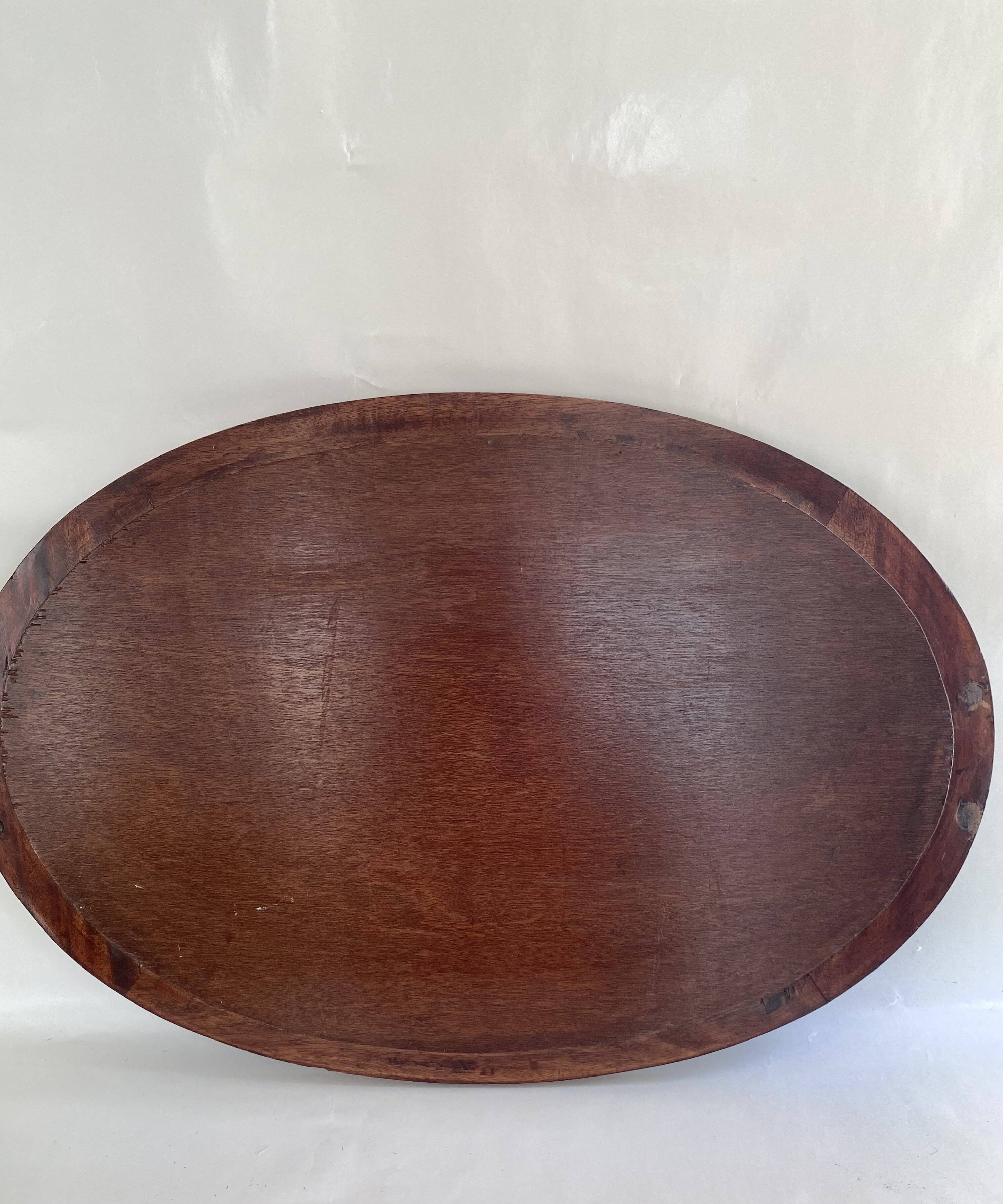 XXL wooden and brass platter, 72 cm