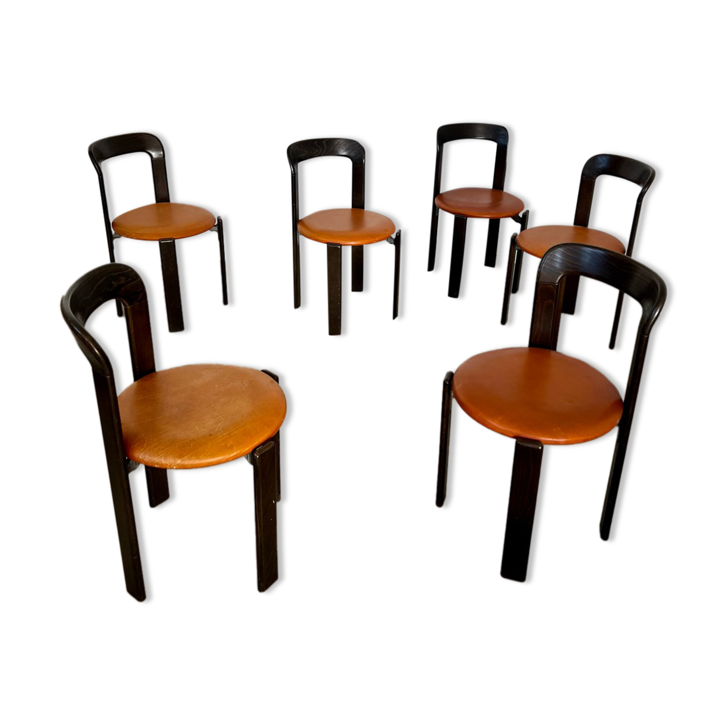 6 wooden chairs and imitation leather design Bruno Rey for Dietiker vintage year 60