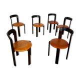 6 wooden chairs and imitation leather design Bruno Rey for Dietiker vintage year 60