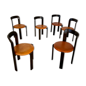 6 wooden chairs and imitation leather design Bruno Rey for Dietiker vintage year 60