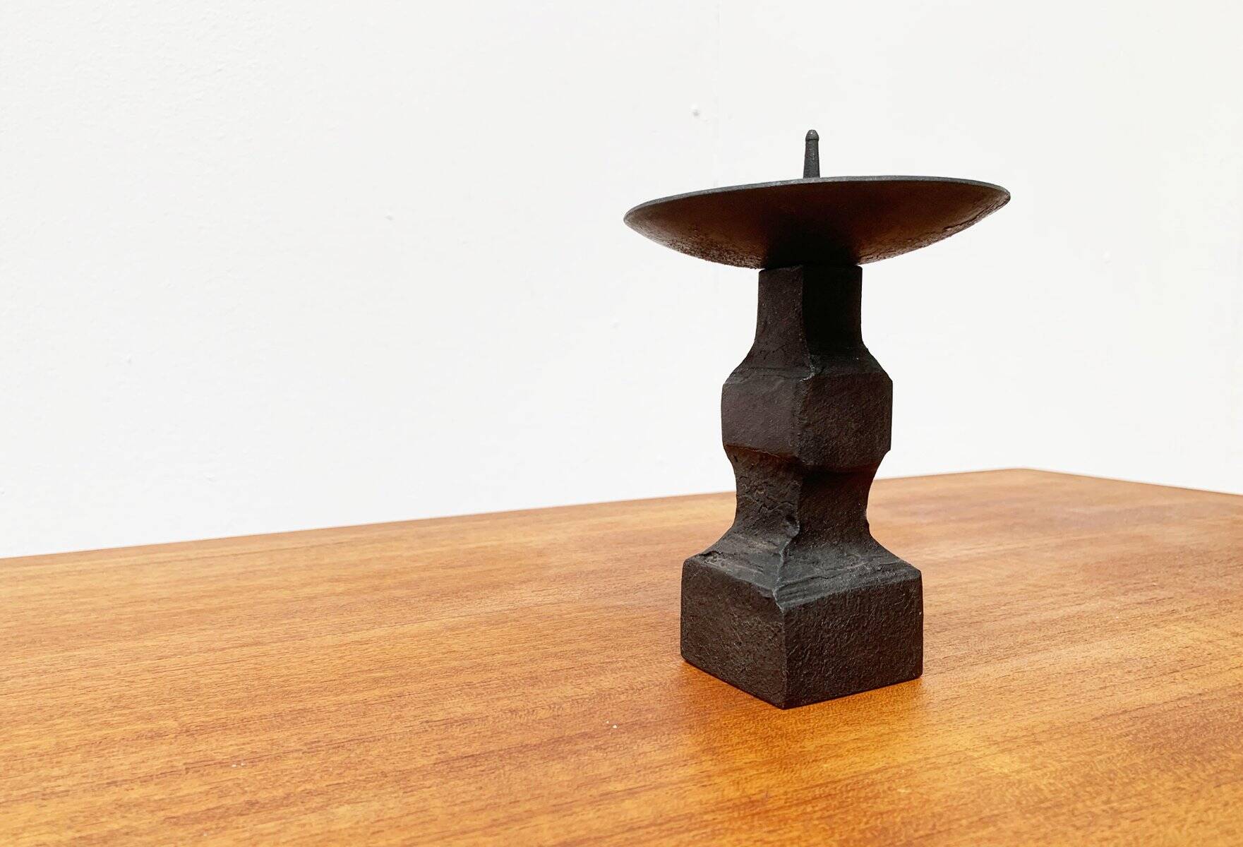 Brutalist wrought iron candlestick from the mid-century.