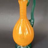 Vintage orange and green blown glass bottle, art glassware