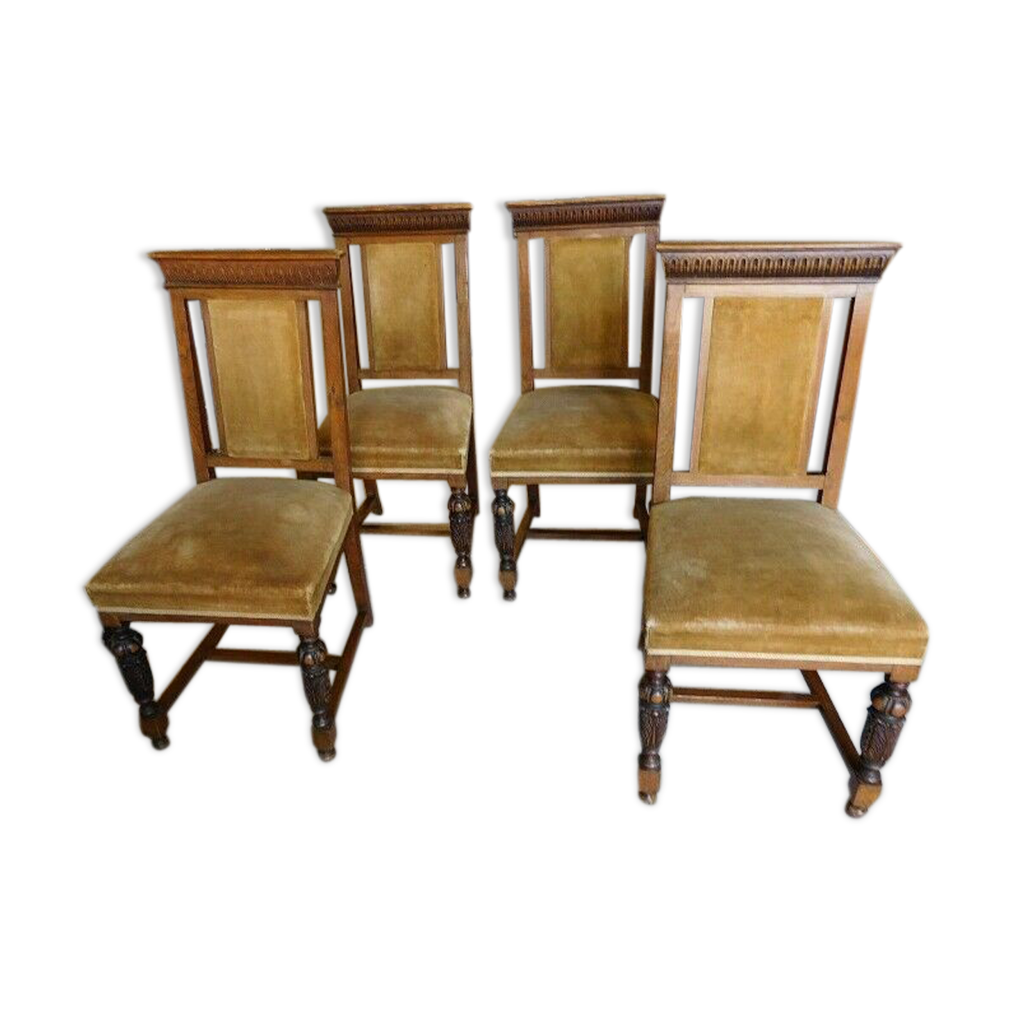 Series of 4 solid oak chairs from the end of the 19th century