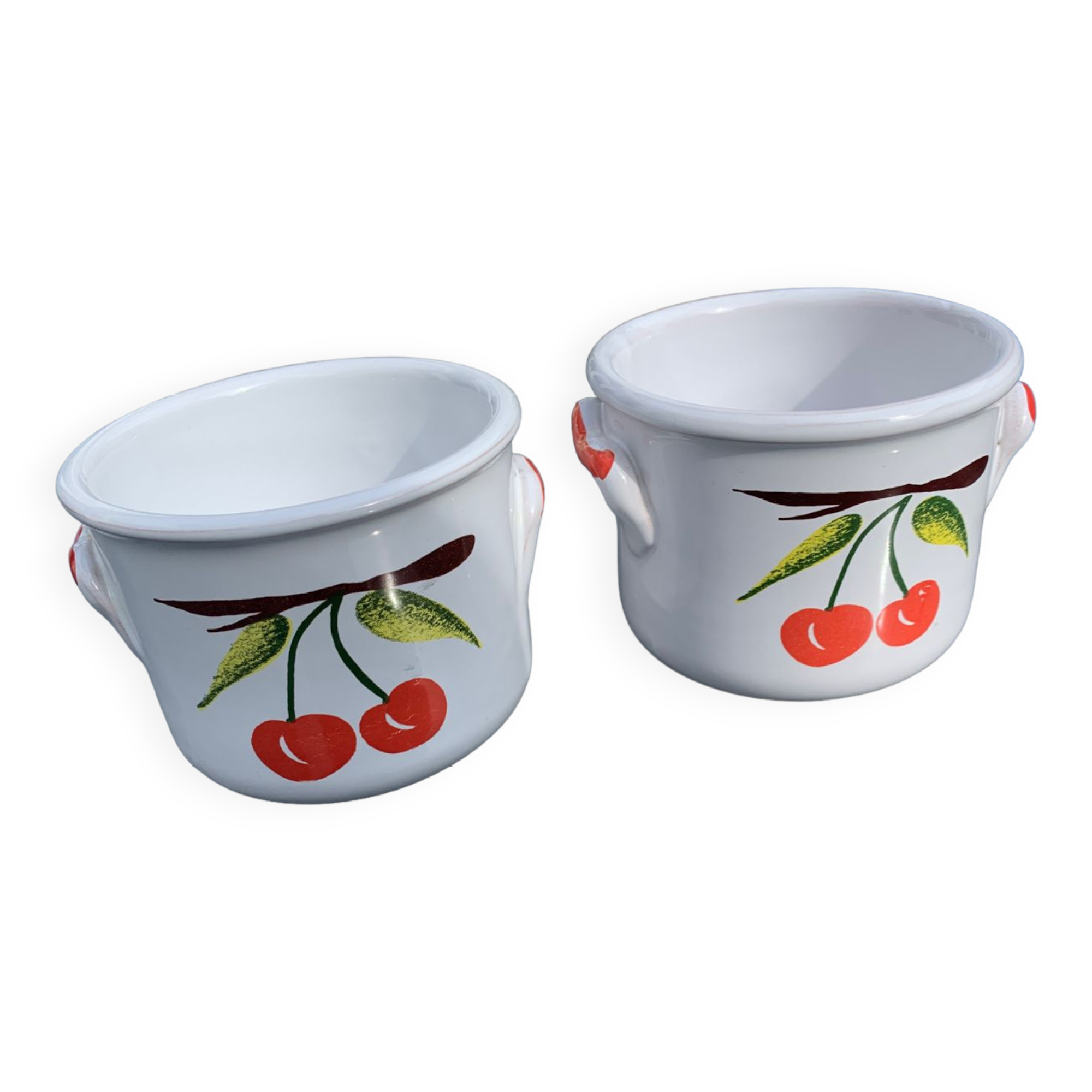 2 terrine pots deco cherries Vintage
