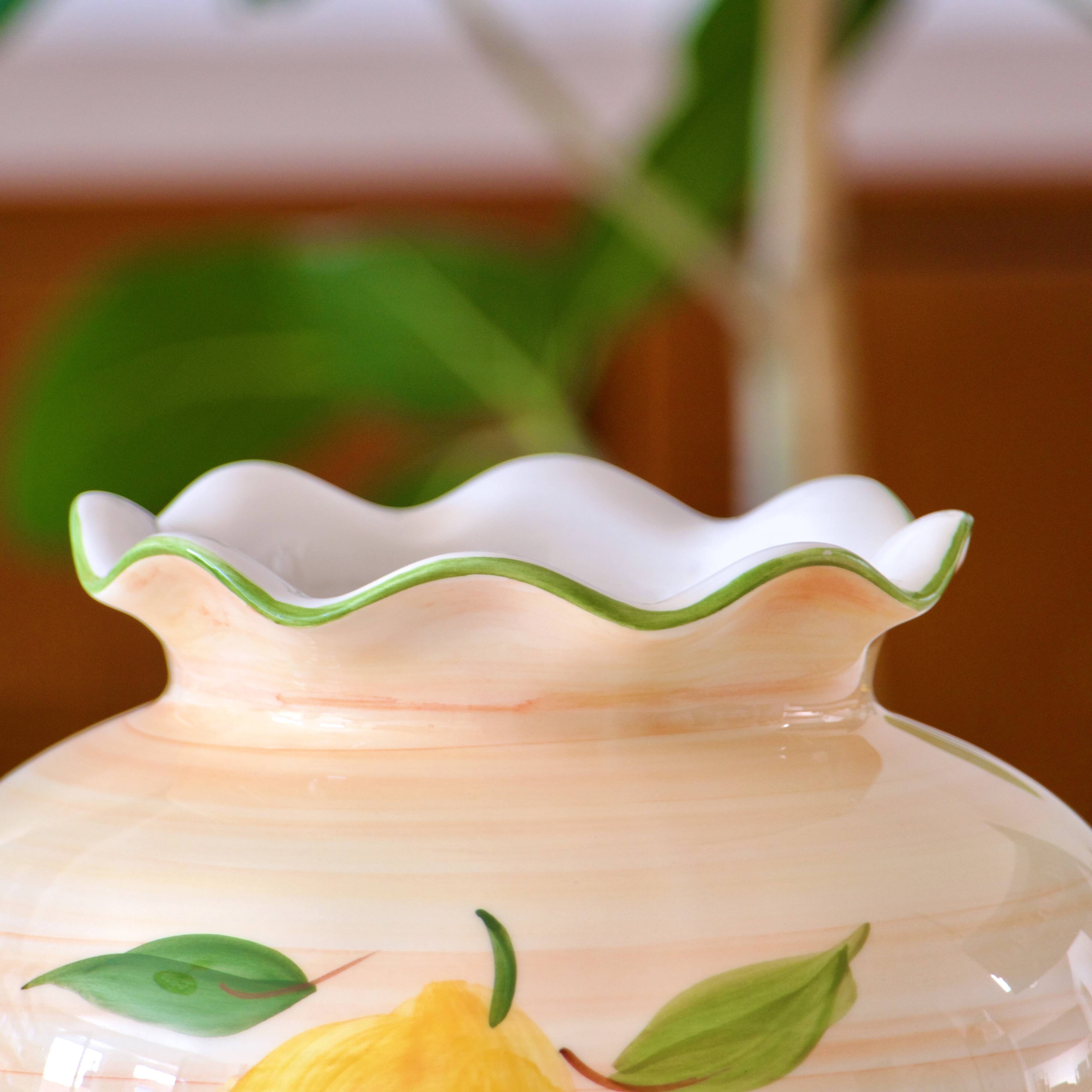 Vase boule vintage artisanal à décor citron
