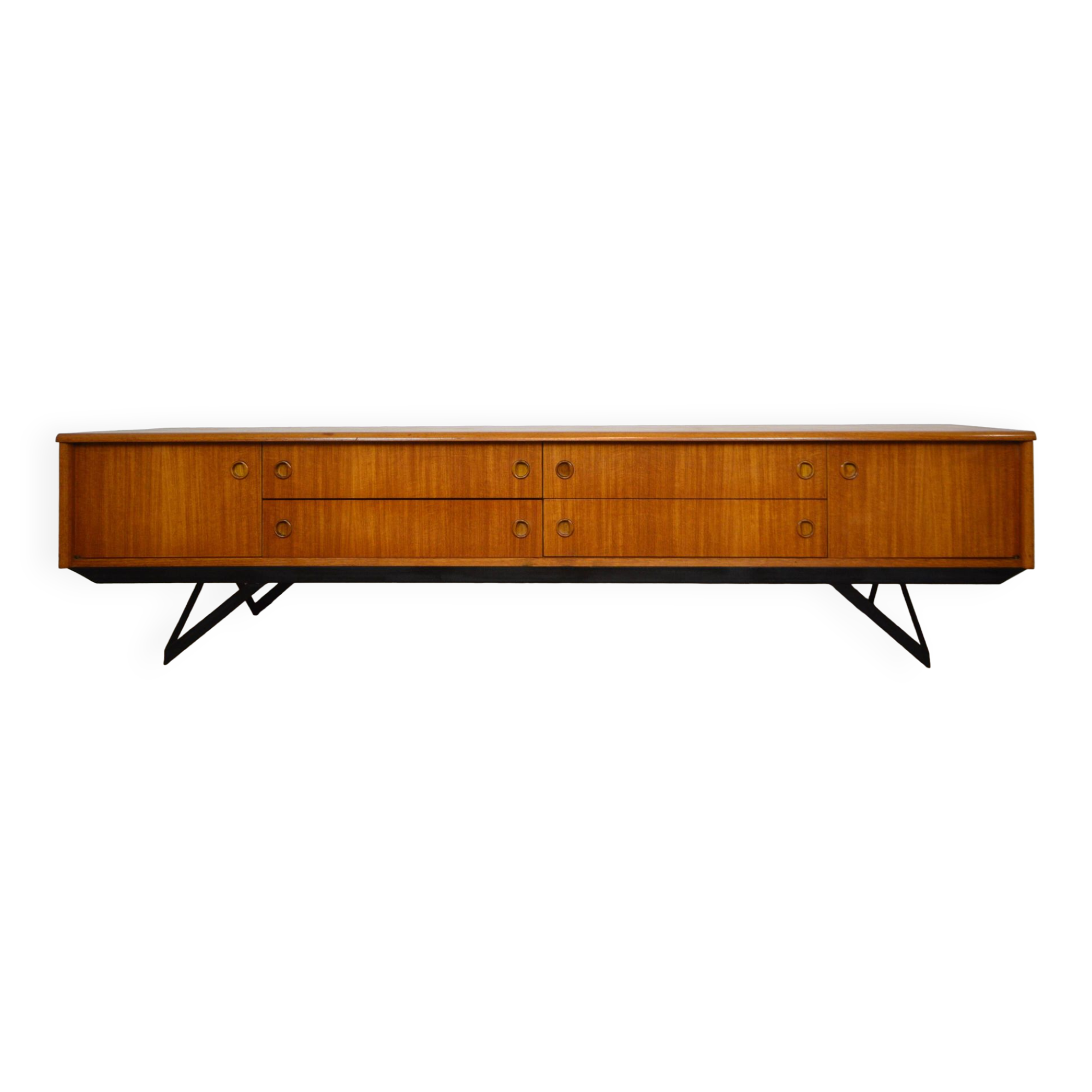 Low Scandinavian teak sideboard Metal