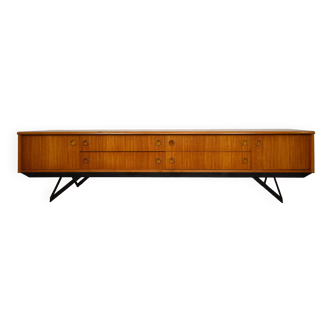 Low Scandinavian teak sideboard Metal