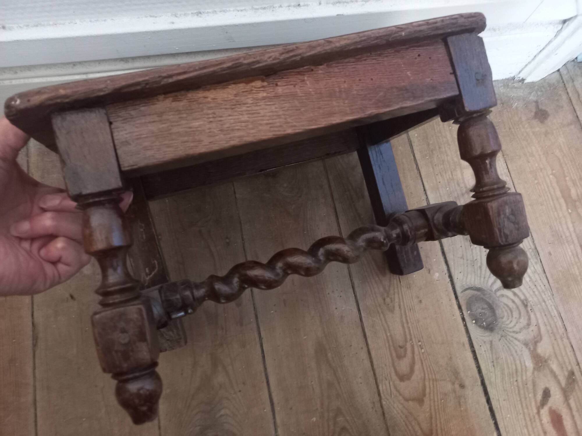 Antique solid wood stool, vintage decor