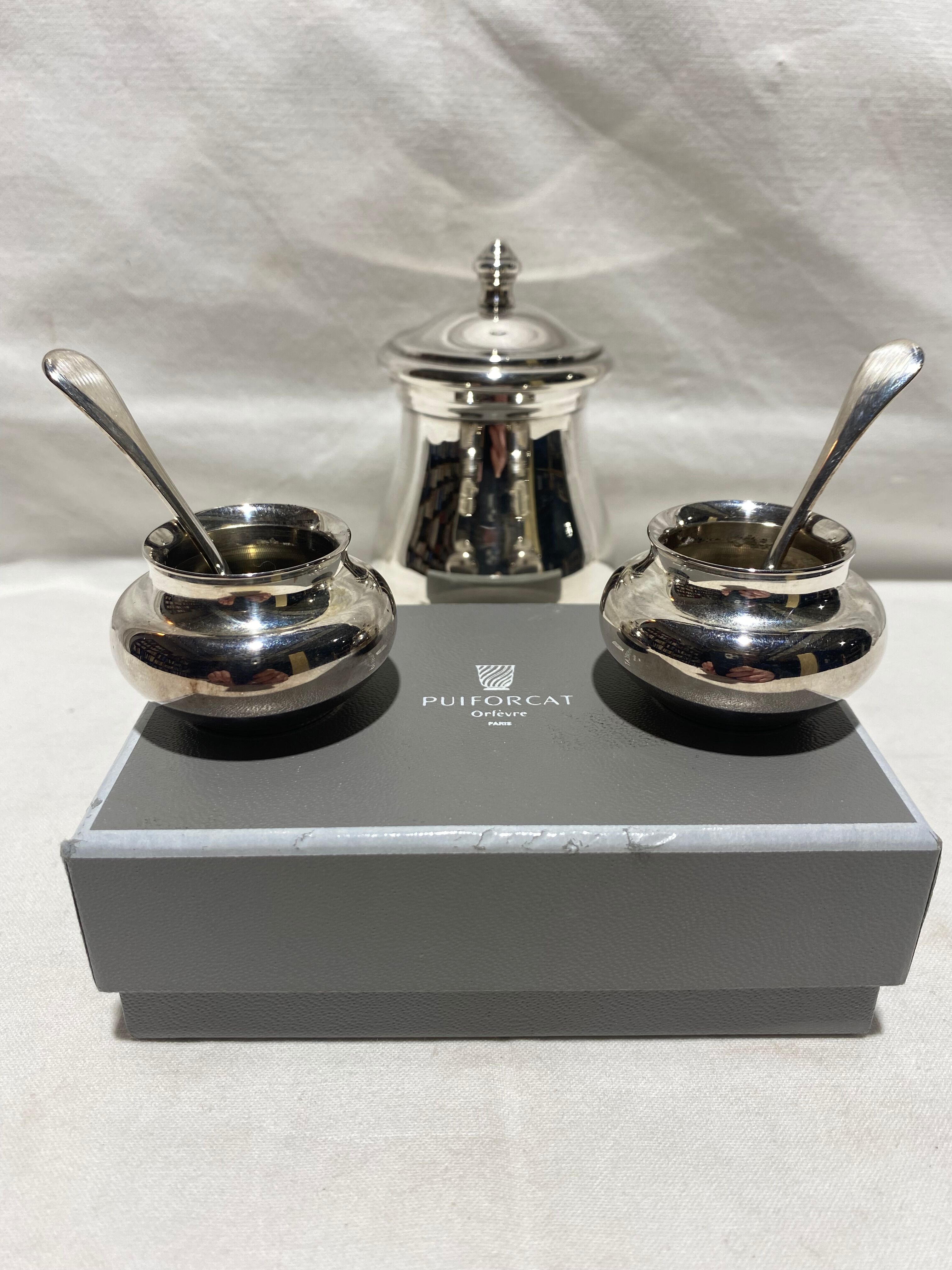 Set of three pieces pepper bowl, salt shaker pepper mill Puiforcat Paris