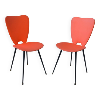 Set of 2 red leatherette chairs from the 1960s