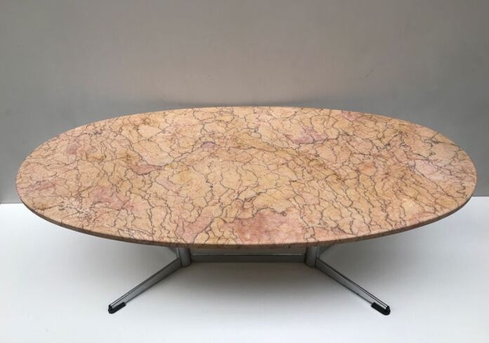 Steel coffee table with marble top