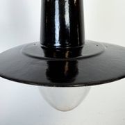Industrial German Black Enamel Pendant Lamp with Glass Cover, 1930s