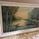 Ancien tableau huile sur panneau p. foy chasse à cour + cadre bois blanc vintage