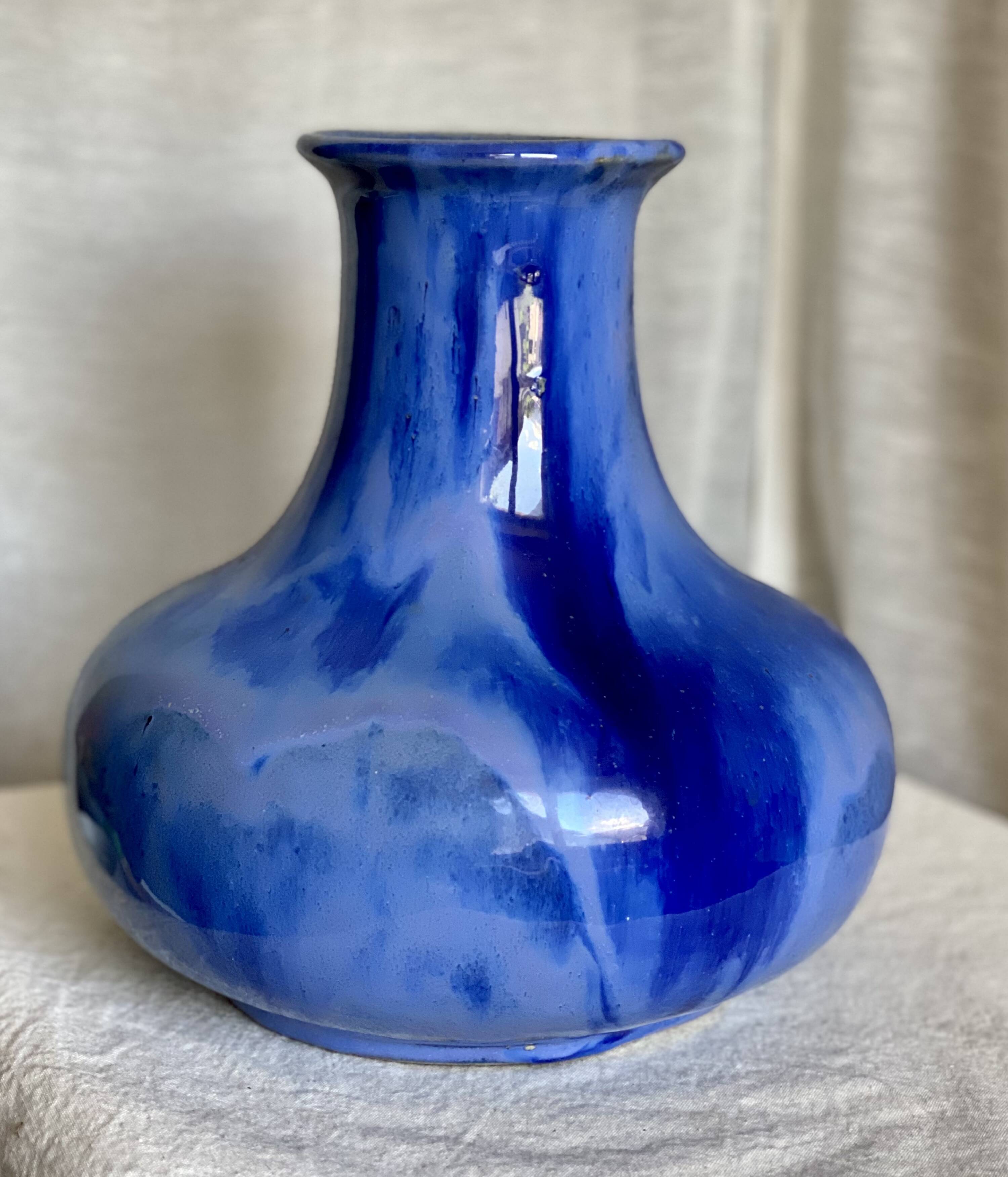 Grand vase Grés flammé bleu vintage 1930