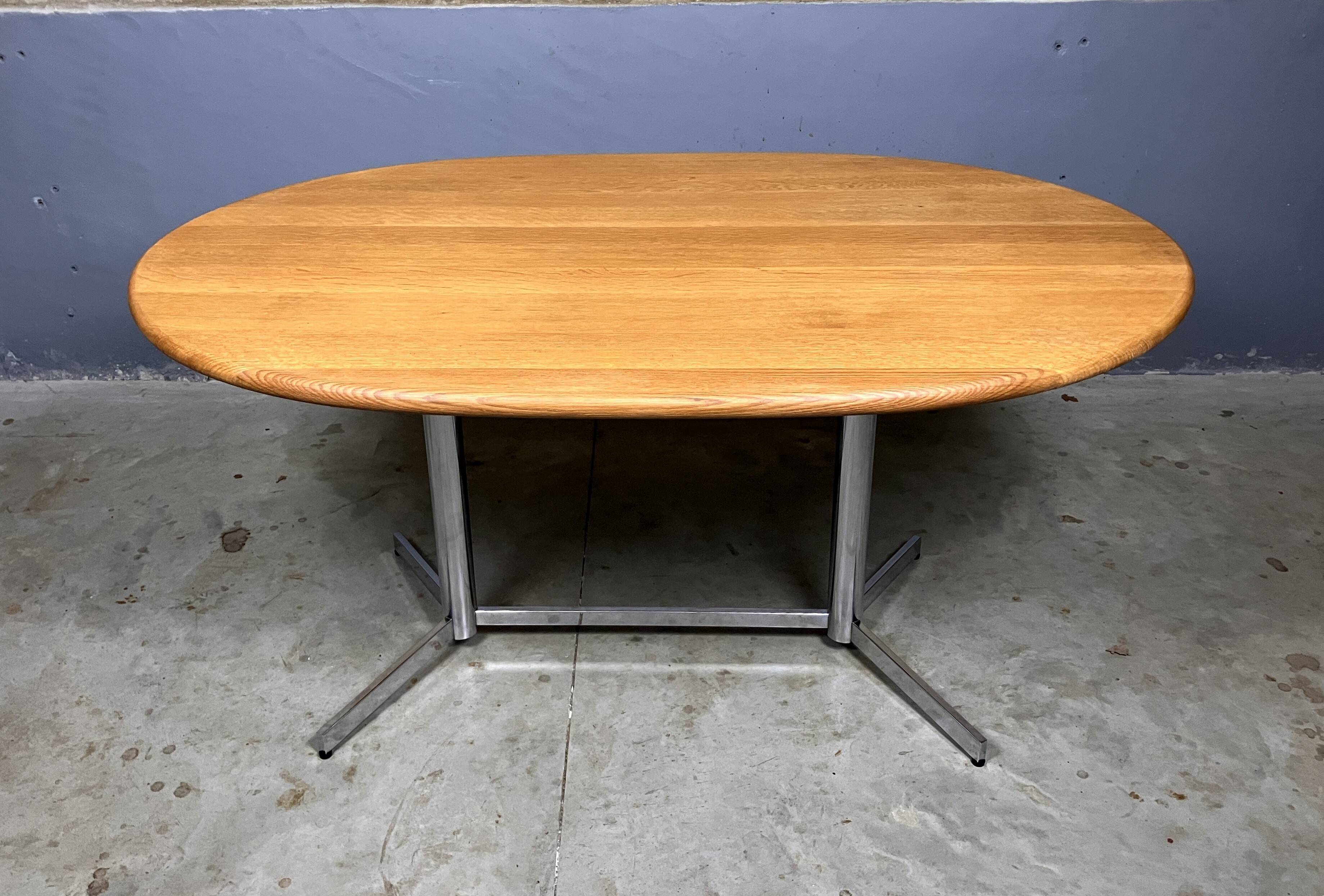 Vintage Dining Table Oval Chrome Solid Oak