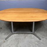 Vintage Dining Table Oval Chrome Solid Oak