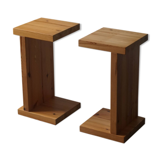 Pair of Scandinavian Modern, Brutalist Night Stands in Solid Pine, 1970s