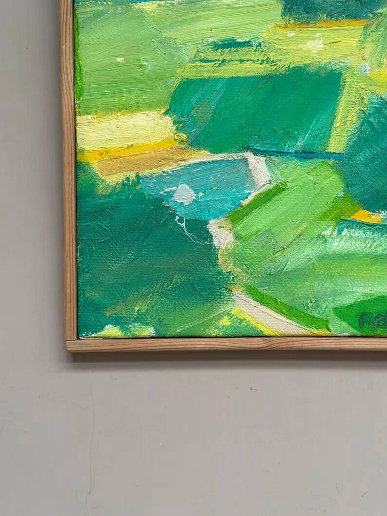 Original Swedish Oil on Canvas – “Early Summer Landscape” by Rolf Andersson – Signed – 2003 – Vintage & Framed – 24.5 × 24.5 cm