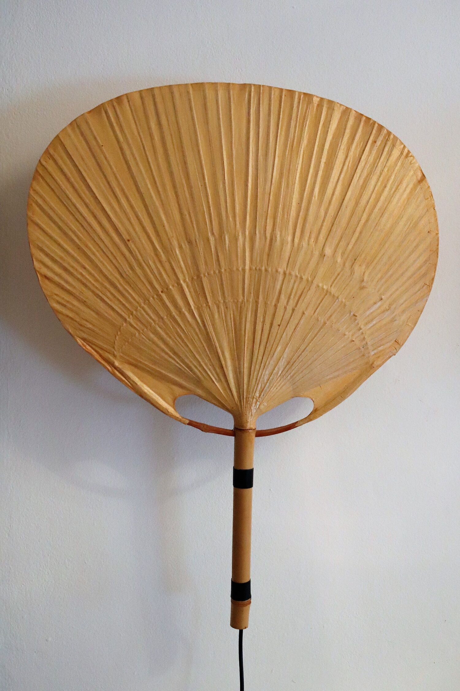 Set of 2 Uchiwa bamboo and rice paper wall lights by Ingo Maurer, Germany 1973
