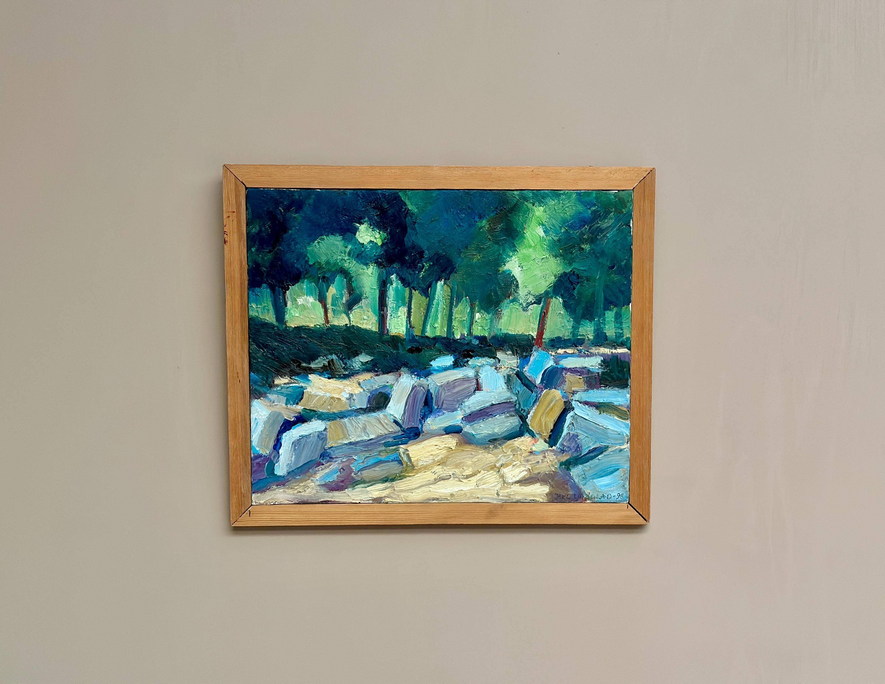 Original Swedish Oil On Canvas – “Landscape Composition” By Jarl Lindblad – Dated 1998 – Vintage & Framed – 43.5 × 51 Cm (17.1" × 20.1")