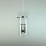 Glashuette Limburg pendant light in bubble glass and chrome lampshade 1970s