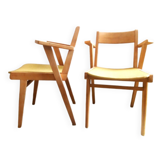 Pair of vintage 1950 sandblasted bridge armchairs