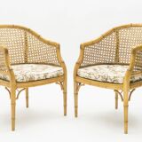 Pair of bamboo chairs caning around 1960