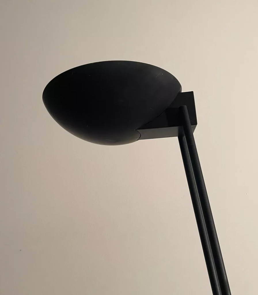 Adjustable modernist floor lamp black lacquered metal Italian 80s