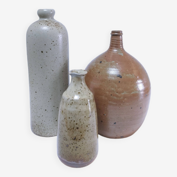 Three vintage enameled stoneware vases