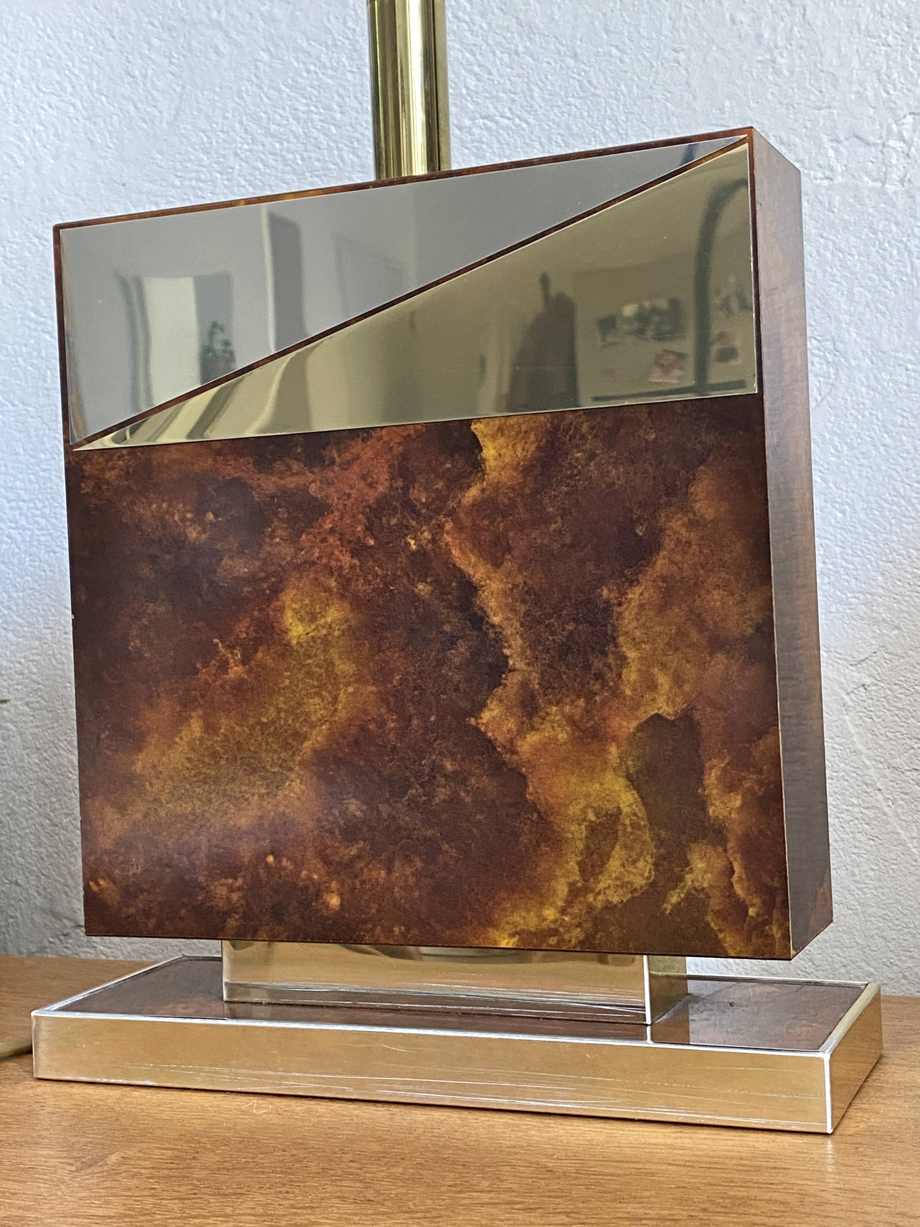 Large Vintage lamp base in elm burl and gilded brass